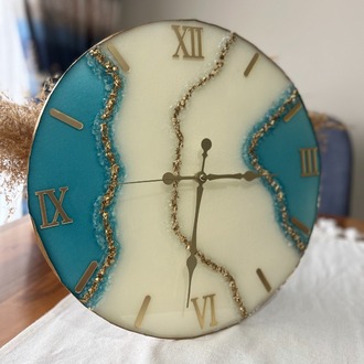 Dekoratif Mermer Desenli Duvar Saati – Gold Detaylı, 40 cm