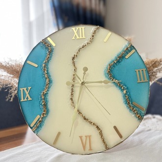 Dekoratif Mermer Desenli Duvar Saati – Gold Detaylı, 40 cm