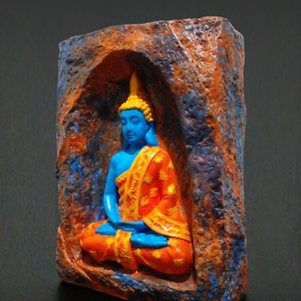 Mağara İçinde Meditasyon Yapan Buda Taş Tozu Mumluk