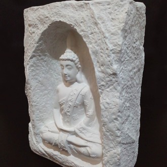Beyaz Renkli Mağara İçinde Buda Tealight Mumluk