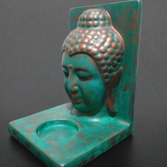 Zümrüt Yeşili Bakır Eskitme Buda Tealight Mumluk (Orta Boy)