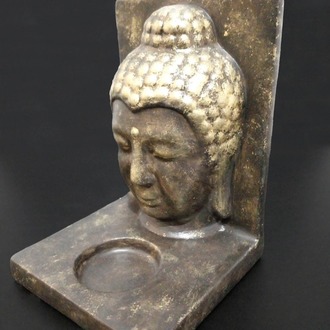 Kahverengi Üzerine Altın Eskitme Buda Tealight Mumluk