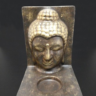 Kahverengi Üzerine Altın Eskitme Buda Tealight Mumluk