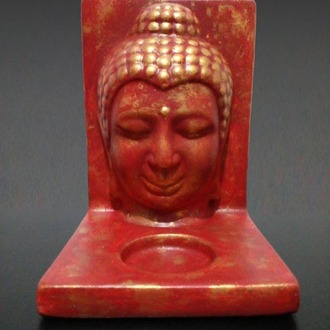 Kiremit Renk Üzerine Altın Eskitme Buda Tealight Mumluk