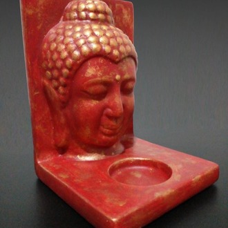 Kiremit Renk Üzerine Altın Eskitme Buda Tealight Mumluk