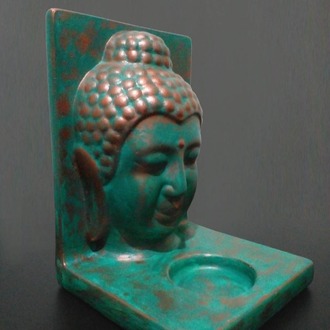 Zümrüt Yeşili Bakır Eskitme Buda Tealight Mumluk (Orta Boy)