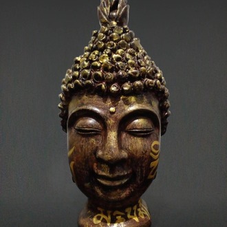 Om Mani Padme Hum Mantralı Buda Kafası Heykeli