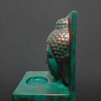 Zümrüt Yeşili Bakır Eskitme Buda Tealight Mumluk (Orta Boy)