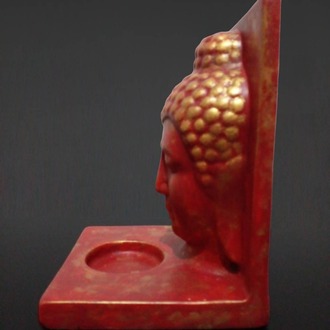 Kiremit Renk Üzerine Altın Eskitme Buda Tealight Mumluk