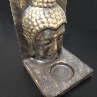 Kahverengi Üzerine Altın Eskitme Buda Tealight Mumluk
