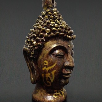 Om Mani Padme Hum Mantralı Buda Kafası Heykeli