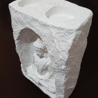 Beyaz Renkli Mağara İçinde Buda Tealight Mumluk