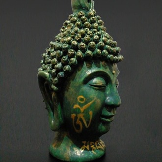 Om Mani Padme Hum Mantralı Buda Kafası Heykeli