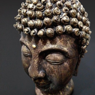 Altın Eskitmeli Kahverengi Buda Kafası Heykeli (Orta Boy)