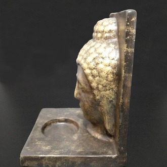 Kahverengi Üzerine Altın Eskitme Buda Tealight Mumluk