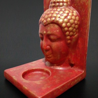 Kiremit Renk Üzerine Altın Eskitme Buda Tealight Mumluk