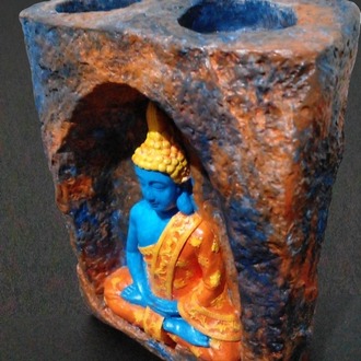 Mağara İçinde Meditasyon Yapan Buda Taş Tozu Mumluk