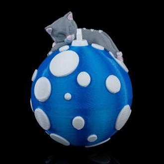 3D Baskı Uyuyan Kedi Yılbaşı Süsü | El Yapımı Yeni Yıl Ağacı Süsü
