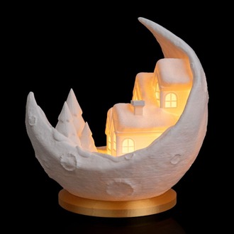 Ay Üzerinde Kış Köyü Masa Dekoru – 3D Baskı Gece Lambası Gövdesi