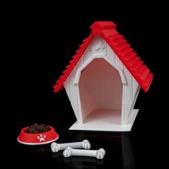 Köpek Kulübesi Figür Seti | 3D Dekoratif Köpek Heykeli + Mama & Kemik Aksesuarları