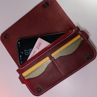 El Yapımı Deri Telefon Cüzdanı – Bitkisel Tabaklanmış Deri, Çıtçıt Kapamalı 