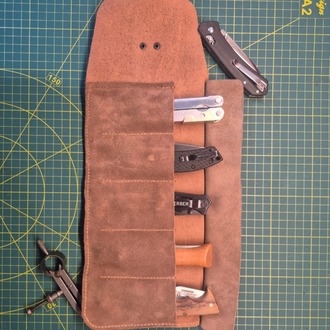 Deri EDC Alet Rulosu – Deri & Süet – 5 Cepli Çakı/Multitool