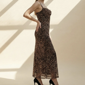 Leopar elbise tül