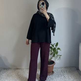 Bordo Oysho Taşlı Pantolon