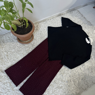 Bordo Oysho Taşlı Pantolon