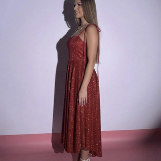 Lolita Kırmızı Simli Midi Elbise