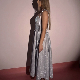 Lolita Gümüş Simli Midi Elbise