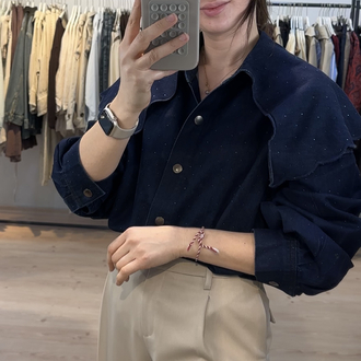 Büyük yaka detaylı Taşlı premium denim gömlek