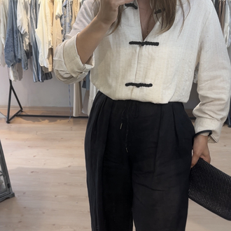 Keten beli lastikli rahat pantolon 