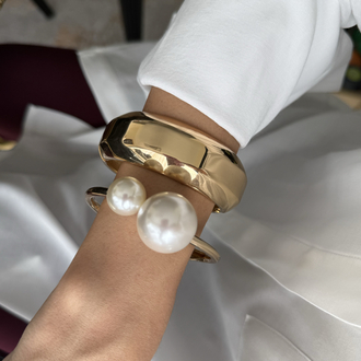 Büyük küçük incili gold kelepçe bileklik