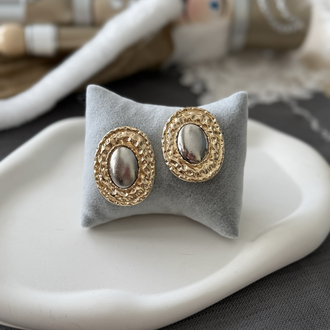 Mng model altın çerçeveli gümüş oval küpe