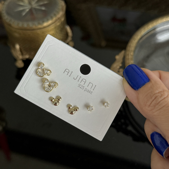 Minnie Mouse taşlı 6’lı gold küpe seti