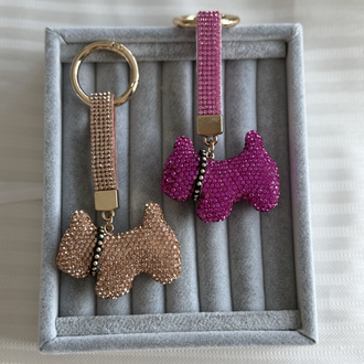 Agatha köpek taşlı pembe anahtarlık / çanta charmı
