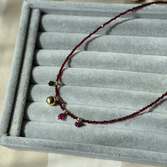 Bordo kristal mini charmlı kolye