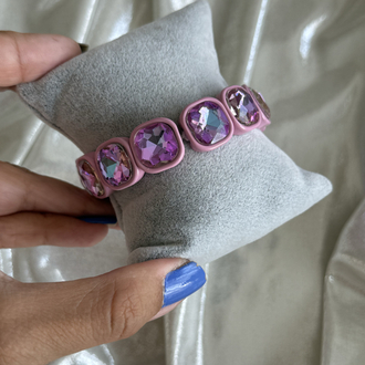 Uçuk pembe yanardöner taşlı lastik bileklik