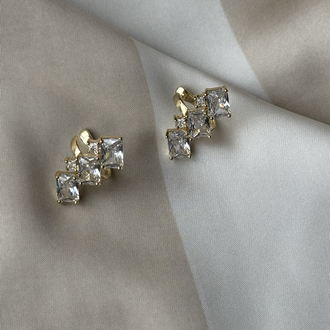 ışıltılı baget taşlı ikili gold earcuff