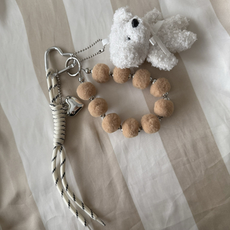 Krem teddy bear çanta charmı
