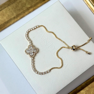 Meşhur yonca model taşlı gold asansör bileklik