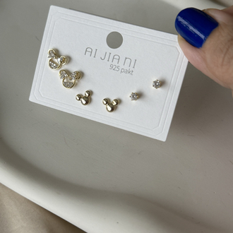 Minnie Mouse taşlı 6’lı gold küpe seti
