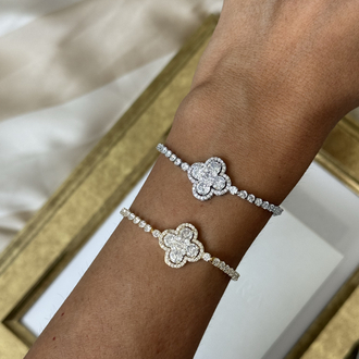 Meşhur yonca model taşlı gold asansör bileklik