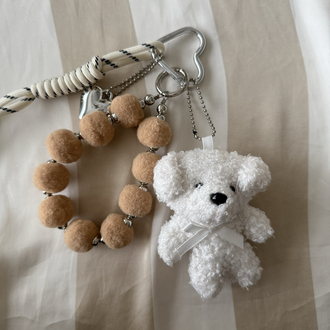 Krem teddy bear çanta charmı
