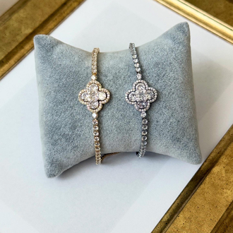 Meşhur yonca model taşlı gold asansör bileklik