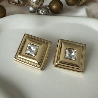 Gold kare taşlı vintage küpe