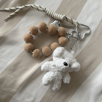 Krem teddy bear çanta charmı
