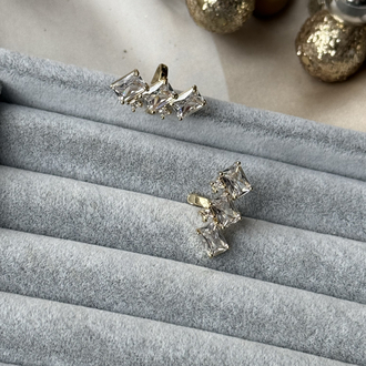 ışıltılı baget taşlı ikili gold earcuff