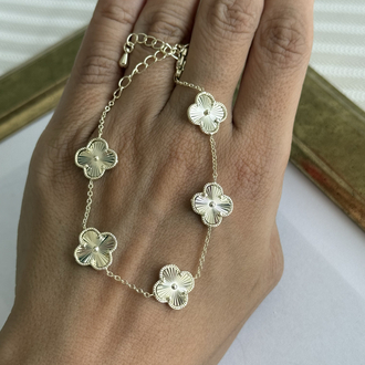 Gold full dolu yonca model zincir bileklik